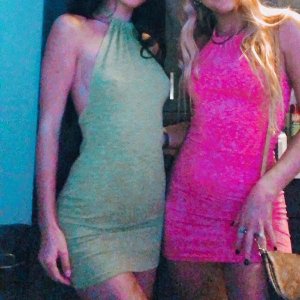 Green backless mini dress